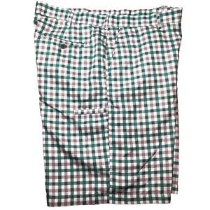 Savane Shorts Mens Sz 38 Green Check Flat Front Chino Golf Outdoor Preppy